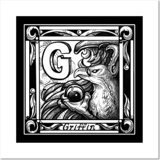 G is For Griffin - White Outlined Design Posters and Art